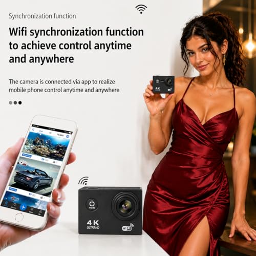 Image of 4K Action Camera 16MP with WiFi, 170 Wide Angle, Memory Card Support, Essential Accessories, for Vlogging and YouTube (Dark Black 1)