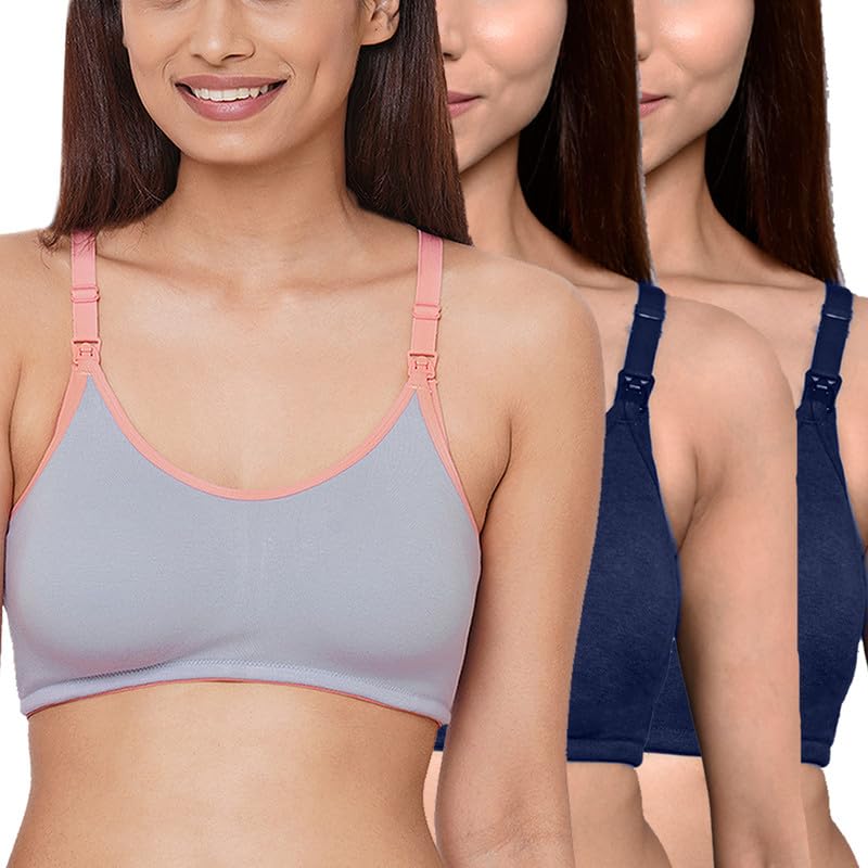 Image of Inner Sense Organic Cotton Bamboo Nursing Bra for Women I Non Padded Feeding Bra with Keyhole Back Design I Wire Free Maternity Innerwear with Full Coverage
