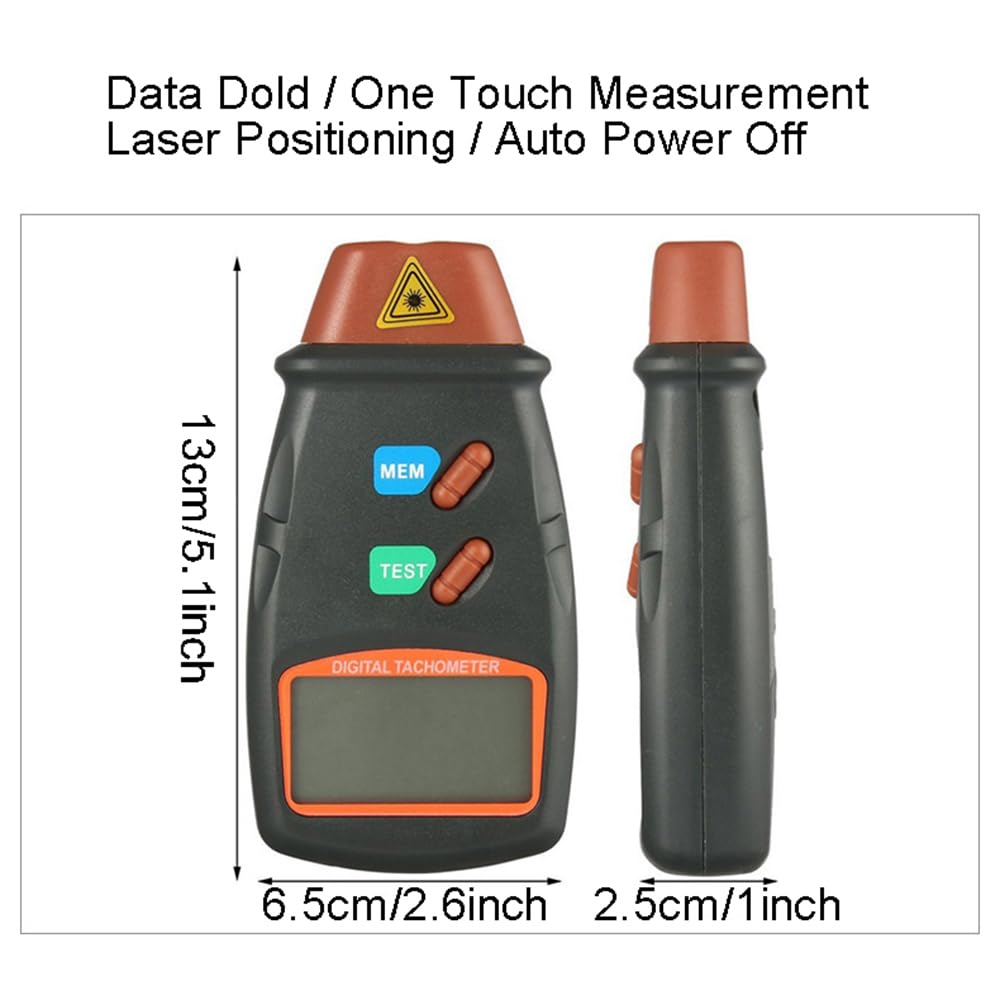 ThreeH Tachimetro digitale senza contatto LCD Foto Tachimetro portatile Tester RPM Misuratore di velocità del motore per ruote motore tornio elettrico ventilatore, batterie incluse