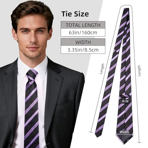 Image of Hi-Tie 63 inches Striped Paisley Extra Long Ties for Men Silk Necktie with Lapel Pin Tie Clip Big and Tall Men Formal Wedding