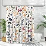 Amaredom Rideau de douche encre florale, Rideau de Douche Fleur coloré pour salle de bain, Rideau imperméable de douche de tissu, Décoration de salle de bains avec 12 Crochets 72x72 Pouces