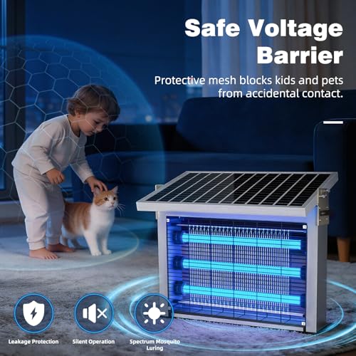 Image of Heavy-Duty Large Solar Bug Zapper Outdoor for 1 /4 Arce with 30W Solar Panel | Aluminum Rechargeable Solar Zapper with High Powered, Waterproof Solar Bug Zapper for Patio Garden Backyard Farm Large Places