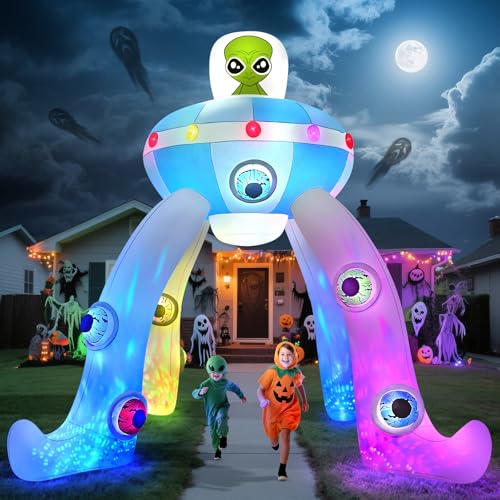 Kalolary Decorazione gonfiabile di Halloween, festa gonfiabile della decorazione di Halloween per il giardino del cortile prato decorazione interna esterna (12FT,Arco UFO Alieno)