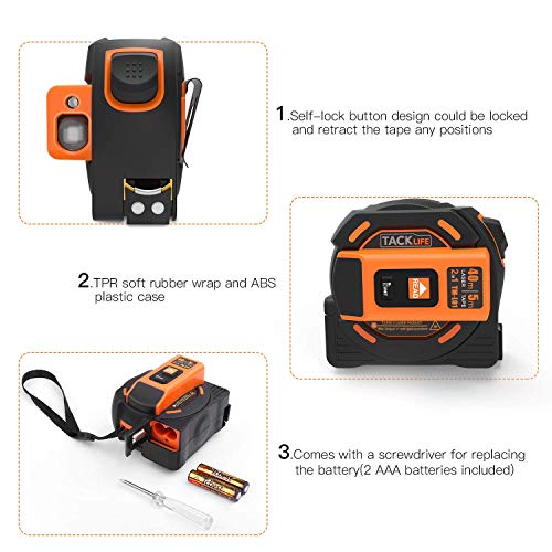 Laser Tape Measure 2-in-1, Laser Measure 131 Ft, Tape Measure 16 Ft Metric and Inches with LCD Digital Display, Movable Magnetic Hook, Screwdriver, Nylon Coating for DIY, Construction - TM-L01