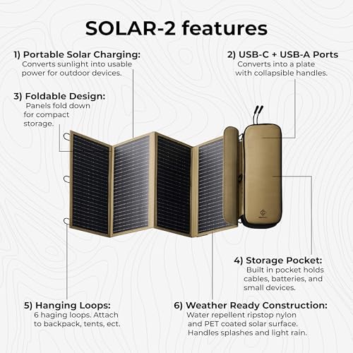 Image of NESTOUT Portable Solar Panel, USB-C and USB-A Ports, 28W Solar Charger for Camping, Water Repellent Ripstop Nylon, Foldable Compact Design, Digital Ammeter, Adjustable Stand, Beige (4 Panel)