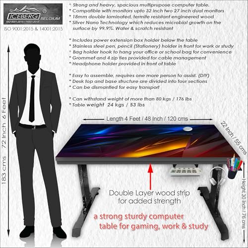 Xtreme PRO Direct Theme Image Printed Computer Table for Gaming, Work & Study Desk. Large for PC, Dual Monitors, iMac, and Laptops. Carbon Steel & Engineered Wood. Black Stand 4x2 FEET (XPB4_CT-62)