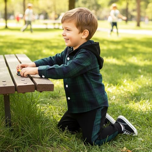 Image of FOCUTEBB Toddler Baby Boys Clothes Plaid Shirt Tops Hoodied Long Sleeve Sweatsuit Pants Fall Winter Outfits 12M-6T