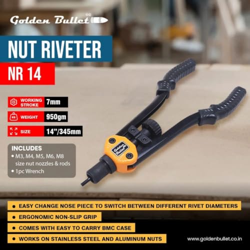 Image of 14 Inch Heavy Duty Hand Rivet Nut Setter Tool Kit, Manual Rivnut Gun with 5 Mandrels M3, M4, M5, M6 & M8, Threaded Insert Riveter for Metal, Plastic, Automotive & DIY (345mm)