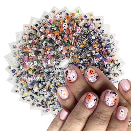 30 Sheets Halloween Nail Stickers for Women Girls & Kids Cute Ghost Pumpkin Spider Nail Decals Bat Cat Skull Stickers for Nails Design 3D Self-Adhesive Halloween Nail Art Supplies DIY Manicure Decor
