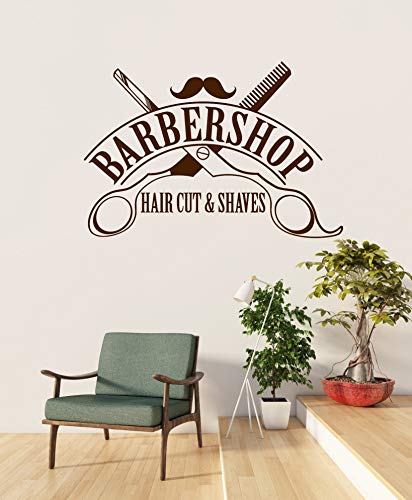Large Vinyl Wall Decal Barbershop Hair Cut Shaves Scissors Stickers Mural Large Decor (Ig4394) Black #TOP1