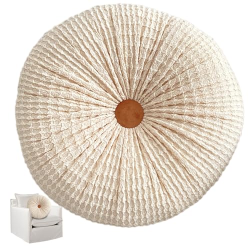 Coussin canapé beige rond plissé 16 pouces oreiller de lit - 2