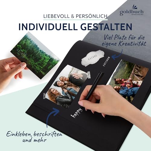 goldbuch 27977 Fotoalbum mit Fensterausschnitt, Bella Vista, Erinnerungsalbum 30 x 31 cm, Foto Album 60 schwarze Seiten mit Pergamin-Trennblättern, Fotobuch aus Leinen, Schwarz