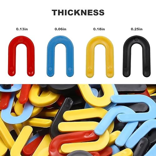 Image of UOIENRT 1000Pcs Plastic Shims, Horseshoe Shims, U Shaped Tile Spacers, Plastic Shims for Leveling 1 /4 inch 3 /16 inch 1 /8 inch 1 /16 inch Black Yellow Red Blue