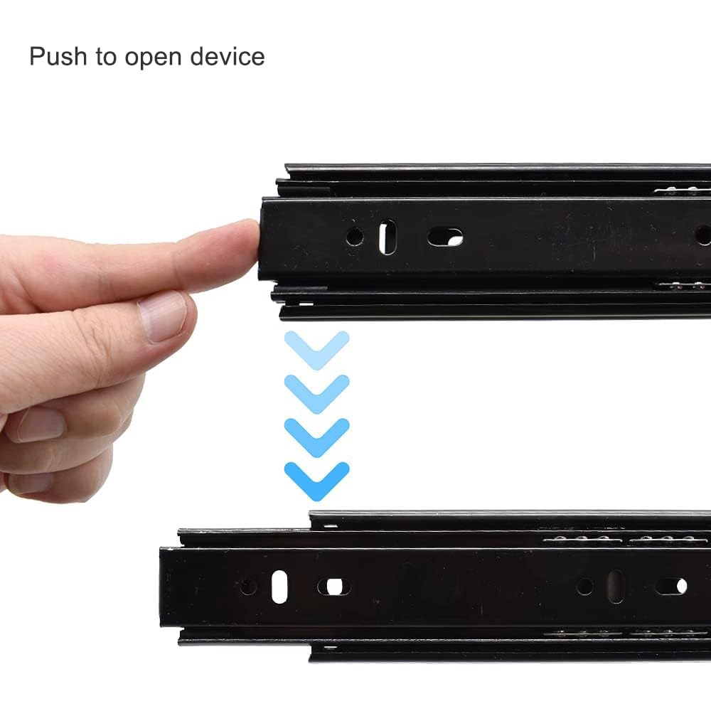 2 paia Guide per Cassetti Push to Open 40cm Estrazione Totale, Cuscinetti a Sfera, Fino a 45kg, Nere