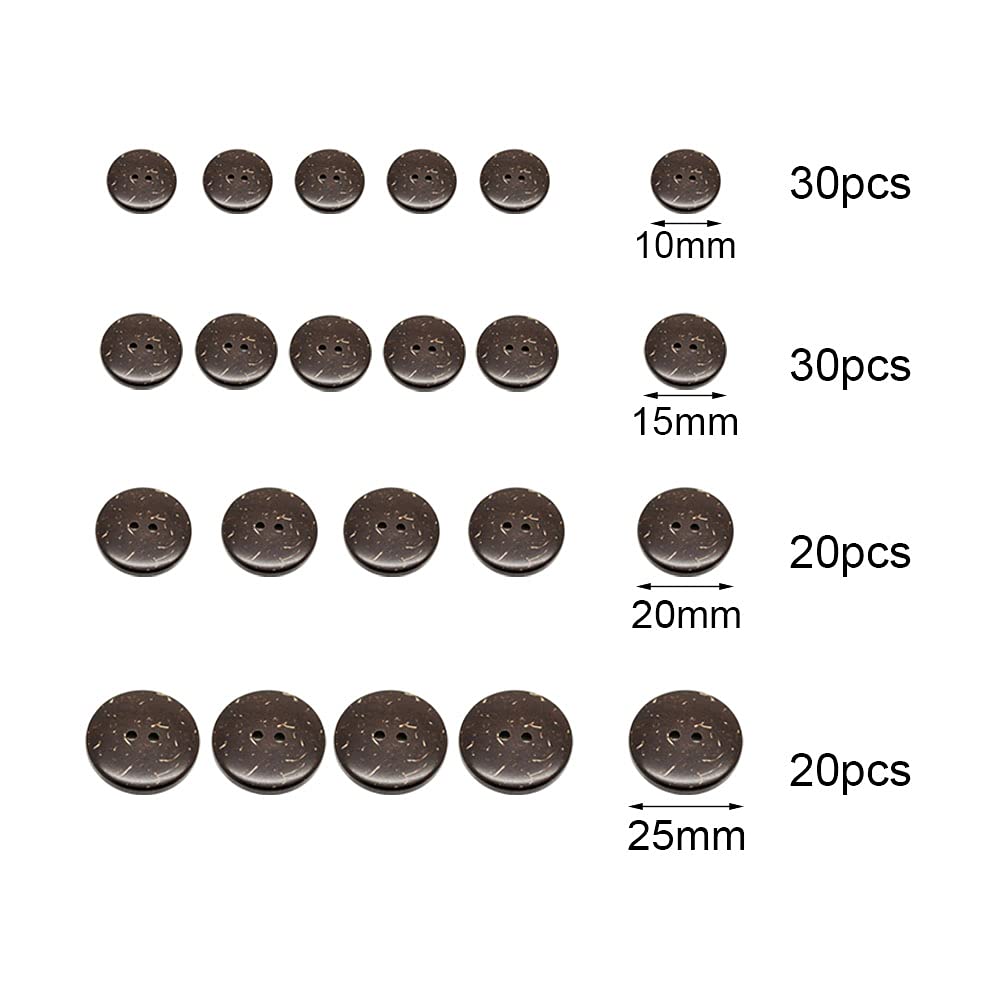 100 Bottoni In Guscio Di Cocco Naturali - 5 Misure Con 2 Fori Per Cucito E DIY - Foto 10