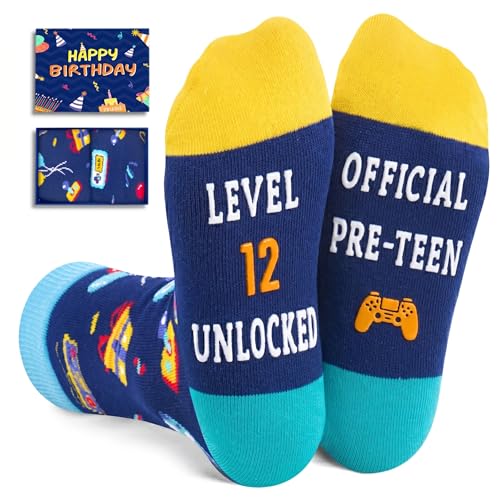 12th Birthday Gamer Socks - Funny Video Game Socks for Preteen Boys, Birthday Gifts for 12 Year Old Boy Christmas Party Favor