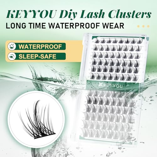 Image of Lash Clusters,96 Pcs Cluster Lashes D Curl 14mm DIY Lash Extensions Eyelash Clusters,KEYYOU Volume Wispy Individual Lashes Soft&Comfortable Easy DIY at Home(Y09,D-14mm)