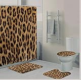 Shower Curtain Sets Girly Pink Ribbon Leopard Print Shower Curtain and Bath Rugs Set Cheetah Leopard