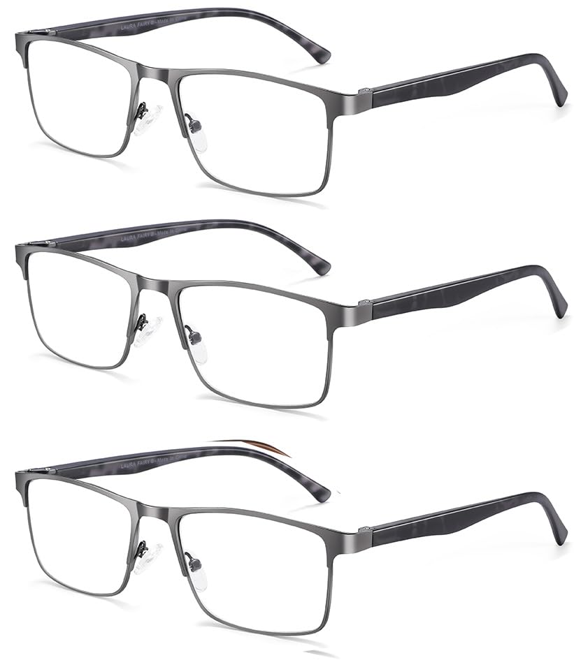 LITIMA Juego De 3 Gafas Presbicia Hombre, Gafas Presbicia Mujer, Gafas de Lectura con Bisagra de Muelle Gafas de Ayuda a la Visión 1.25X, Gris /Leopardo