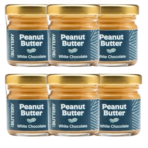 The Buttery – Peanut Butter White Chocolate/Crema de Cacahuete con Chocolate Blanco, 100% Cacahuete Alto Oleico Saludable, Sin Aceite de Palma, Fuente - 40g - 6 pack