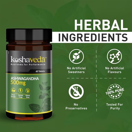 Image of Koshaveda Ashwagandha 500mg (60 Tablets) | Ayurveda for Performance, Ayush Approved, High Strength Potent Formula | Boost Muscle Mass & Strength, Enhance Immunity