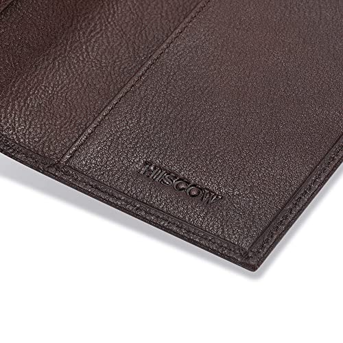 Image of HISCOW Slim Leather Checkbook Cover for Personal Checks, Coffee Vegetable-Tanned Leather, One Size, Minimalist | Full grain cowhide, transaction register & check book pockets, removable duplicate divider, durable stitching, gifts for men