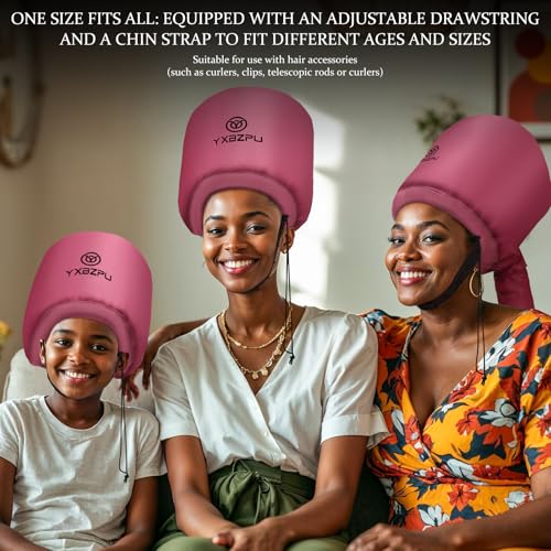 Hooded Hair Dryer, Bonnet Hair Dryer Hooded Diffuser Cap for Curly, Speeds Up Drying Time, Safety Deep Conditioning at Home (Rose Red)