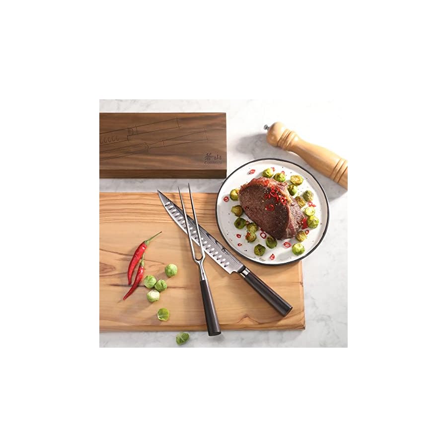 Cangshan HAKU Series 2-Piece Carving Set with Walnut Box, Forged X-7 Damascus Steel, 501158