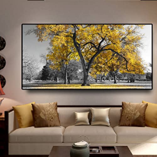 Toile art moderne jaune arbre riche peinture murale pour raviver un mur vide