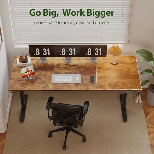 Image of Agilestic Electric Standing Desk, 71 x 31.5 Inches Height Adjustable Desk, Sit Stand up for Work Office Home, Ergonomic Rising Computer Table with Memory Preset, Rustic Brown