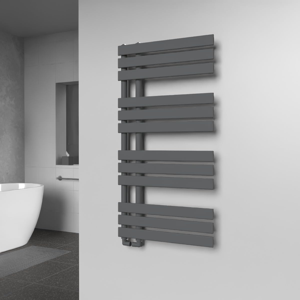 Lux Heat Anthracite Grey Open-Flat Designer Towel Radiator 1180Mm (H) X 600Mm (W)