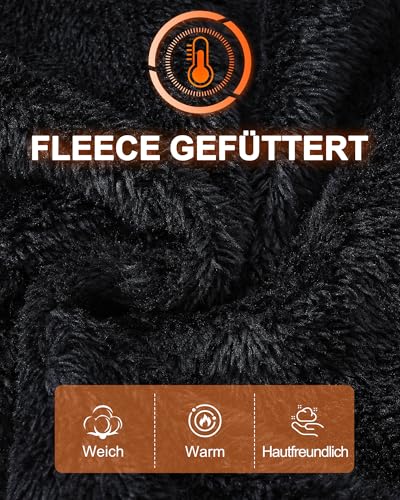 YuKaiChen Herren Fleece Hoodie Dicker Pullover Sherpa Gefüttert Waffel Außenstoff Winter Warmer Sweatshirt mit Känguru Tasche Schwarz Groß