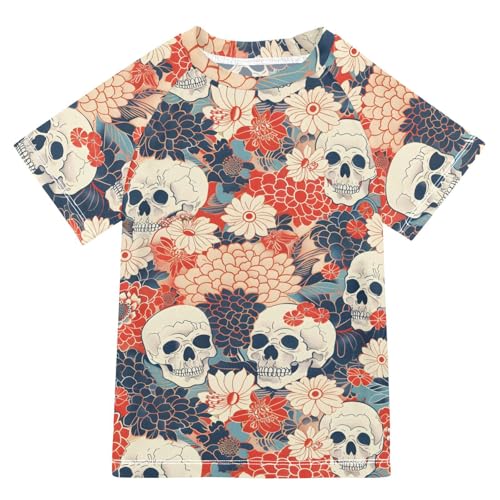 Boys Rash Guard Short Sleeve Swim Shirts for Boys Skulls Janpanese Sun Protection 7-8T