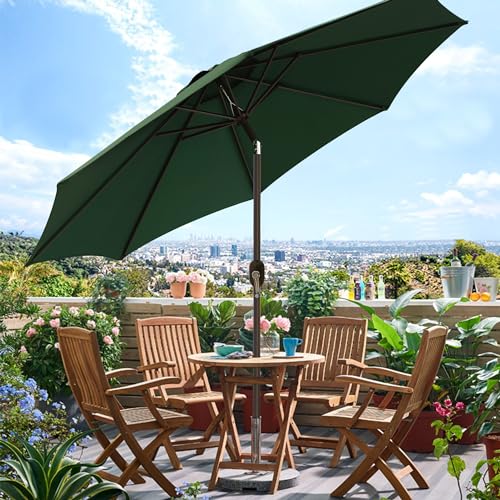 Image of Blissun 9' Outdoor Patio Umbrella, Outdoor Table Umbrella, Yard Umbrella, Market Umbrella with 8 Sturdy Ribs, Push Button Tilt and Crank