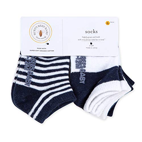 Burt's Bees Baby Baby Boys Socks, 6-Pack Ankle With Non-Slip Grips, Made With Organic Cotton Casual Sock, Navy Blue Multi, 12-24 Months Us #TOP1