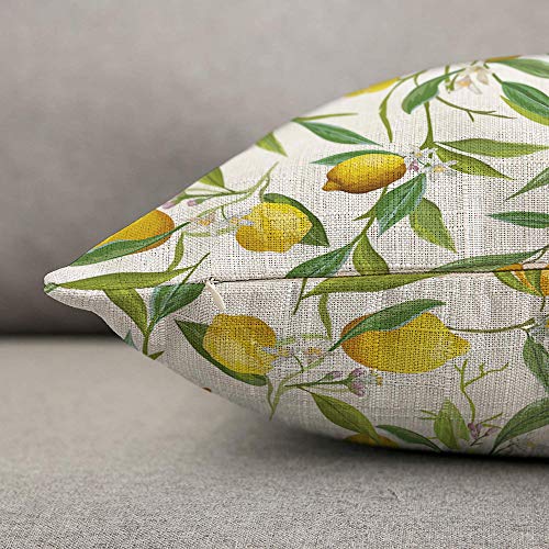Hosnye Lemon Throw Pillow Cover Fruits And Leaves Floral Linen Fabric For Couch Bed Sofa Car Waist Cushion Cover 12 X 20 Inch Pillow Case #TOP1