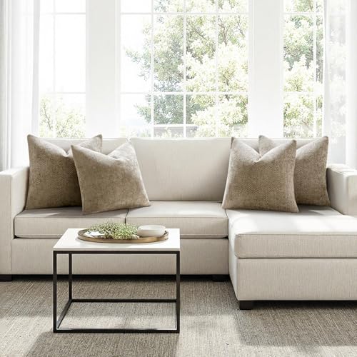 Image of MIULEE Pack of 4 Couch Throw Pillow Covers 22x22 Inch Khaki Soft Decorative Chenille Pillow Covers Farmhouse Accent Cushion Covers for Boho Home Decor Sofa Bedroom Living Room