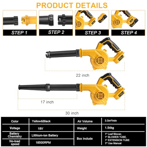 Cordless Air Leaf Blower for Dewalt 18V Battery, Electric Jobsite Blower - Image 3