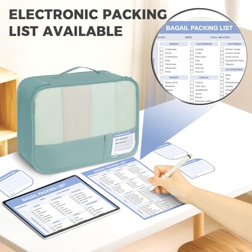 Image of BAGAIL 9 Set Packing Cubes with Packing List Luggage Packing Organizers for Travel Accessories (Dusty Blue)