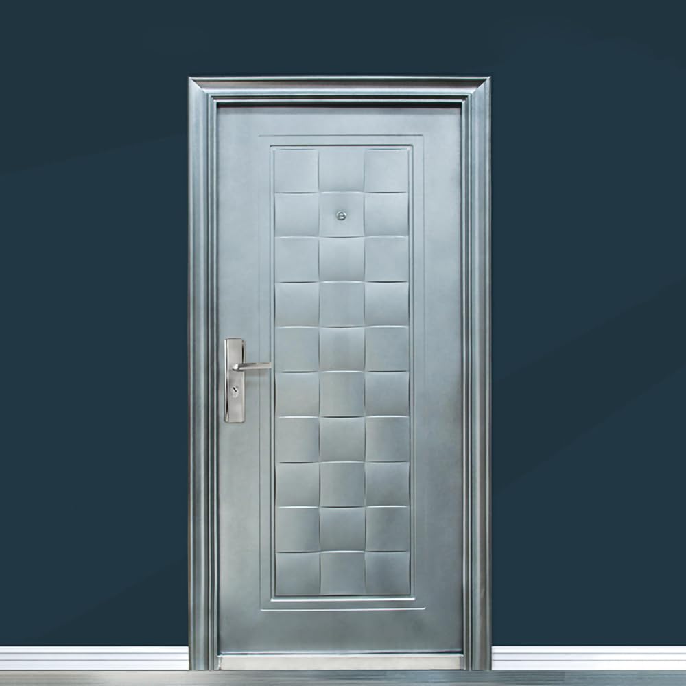 Porta Blindata Grigia Argento Apertura Sia A Destra Che A Sinistra Da interno ed esterno Portone Blindato 90x197 Verniciato A Polvere P5 (Apertura esterna destra)