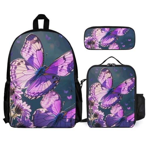 Sac à dos papillon violet avec trousse, cadeau de rentrée idéal