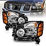 AmeriLite Black Replacement Headlights Amber Reflector for Armada/Titan - Passenger and Driver Side