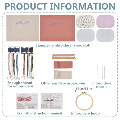 WEBEEDY 2 Sets DIY Embroidery Kit Canvas Zipper Pouch Handmade Embroidery Canvas Pencil Case Cosmetic Bags DIY Embroidered Clutch Starter Kit with All Supplies Tools Embroidery Hoops - Image 2