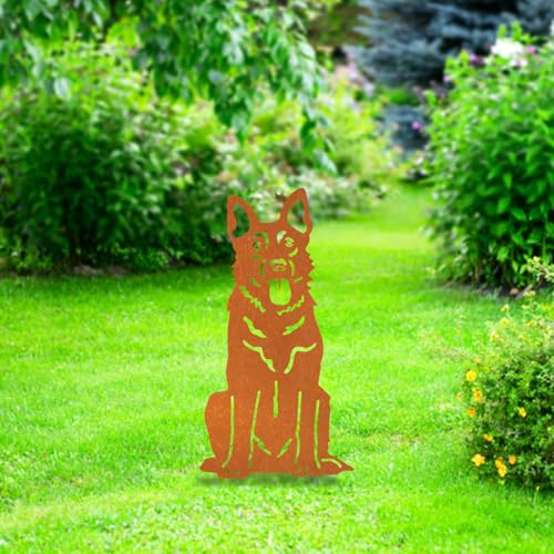 VerLuky Deutscher Schäferhund Gartenstecker Rost,Roststecker Metall Hund für Draußen,Gartendeko Hund,Rost Deko für Garten
