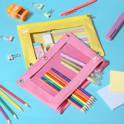 Image of Mr. Pen- Pencil Pouch for 3 Ring Binder, 2 Pack, 10 inchx6.75 inch, Smooth Zipper | Clear Window, Large Capacity Pencil Case with 3 Reinforced Grommets for School, Office, Supplies Storage | Clear Window, Large Capacity Pencil Case with 3 Reinforced Grommets for School, Office, Supplies Storage