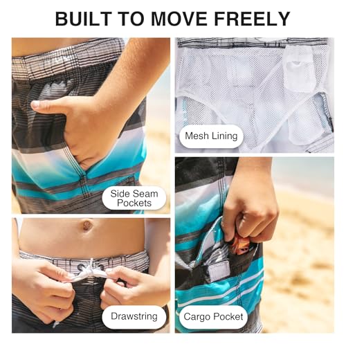 Image of Kanu Surf Boys' Victor Stripe Quick Dry Beach Board Shorts Swim Trunk