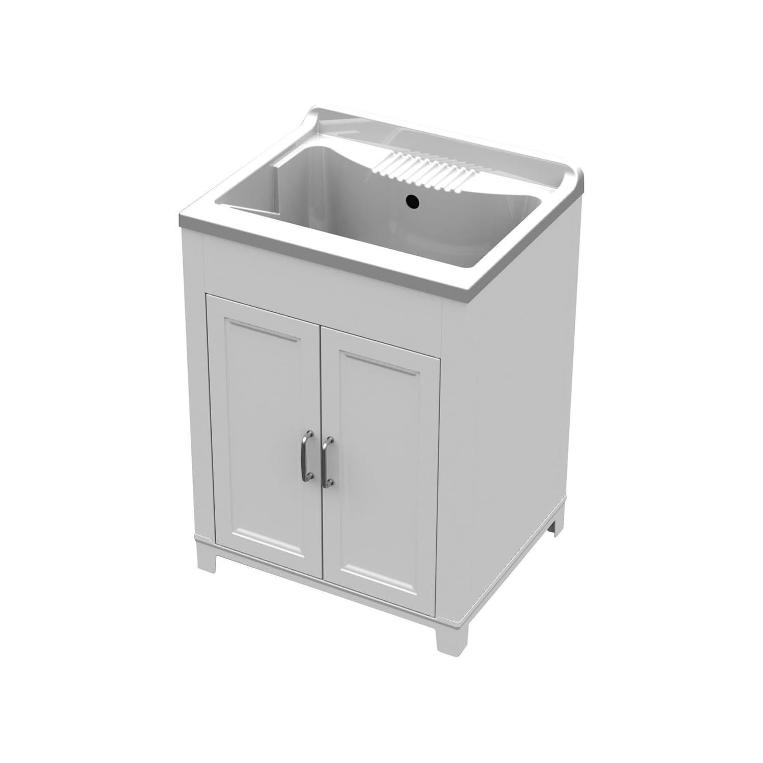 Avilia Lavadero para lavar a mano – Lavabo de doble puerta, con kit de sifones, para uso interior y exterior, de resina, 60 x 50 cm, blanco