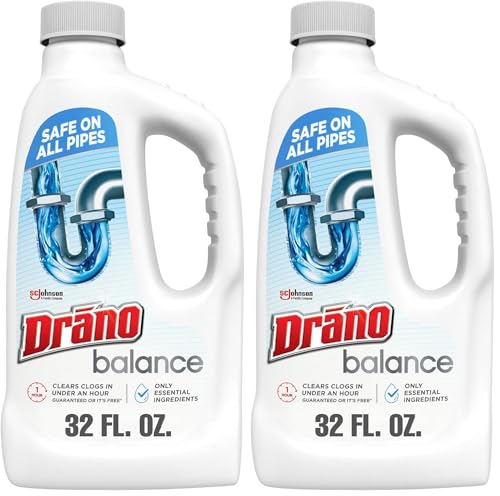 Drano Balance Drain Clog Remover and Cleaner, Non-Corrosive Formula, Safe on All Pipes, Formulated Using Only Essential Ingredients, 32 Fl Oz (Pack of 2)