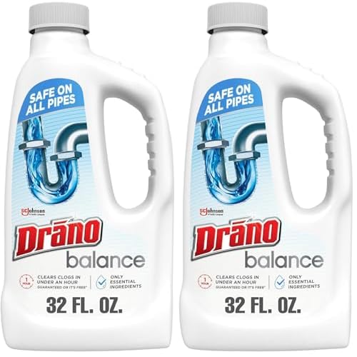 Drano Drain Clog Remover, Non-Corrosive Formula, 32 Fl Oz, Pack of 2 | Safe on All Pipes | Essential Ingredients
