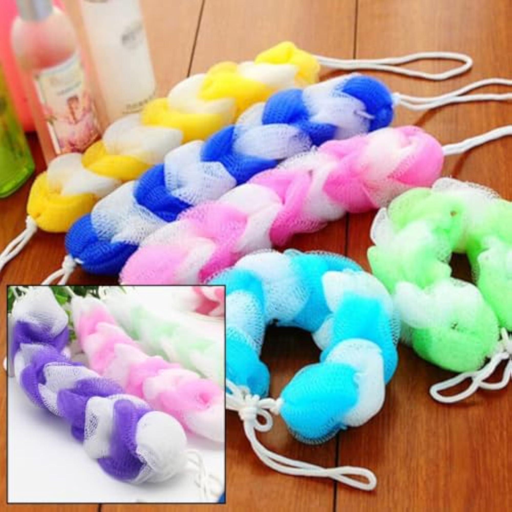 Hanging Bath Shower Loofah Sponge Pouf Body Scrubber